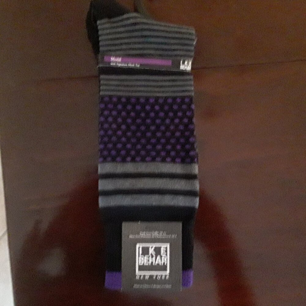 Ike Behar NWT Men's Size 10-13 Black w/Gray & Purple Dress Socks